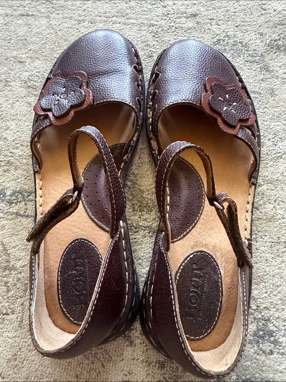 Born Brown Leather Floral Mary Jane Flats - Picture 3 of 5